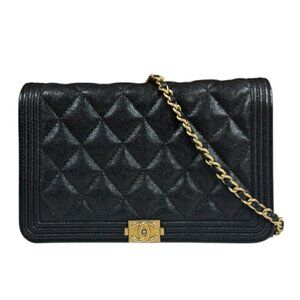 CHANEL Authentic Black Caviar Leather Wallet